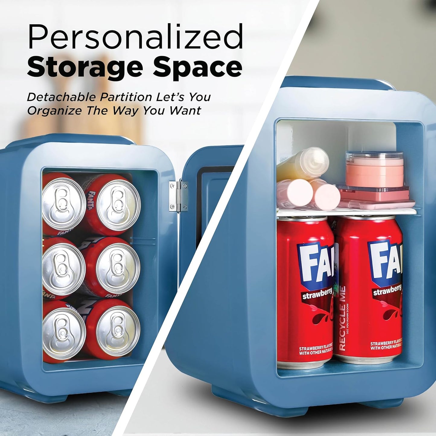 IBMF4SLT Fridge for Bedroom, Skincare, Portable Cooler & Warmer for Makeup, for Office & Home Refrigerator, Mini (4 L / 6-Can), Slate Blue