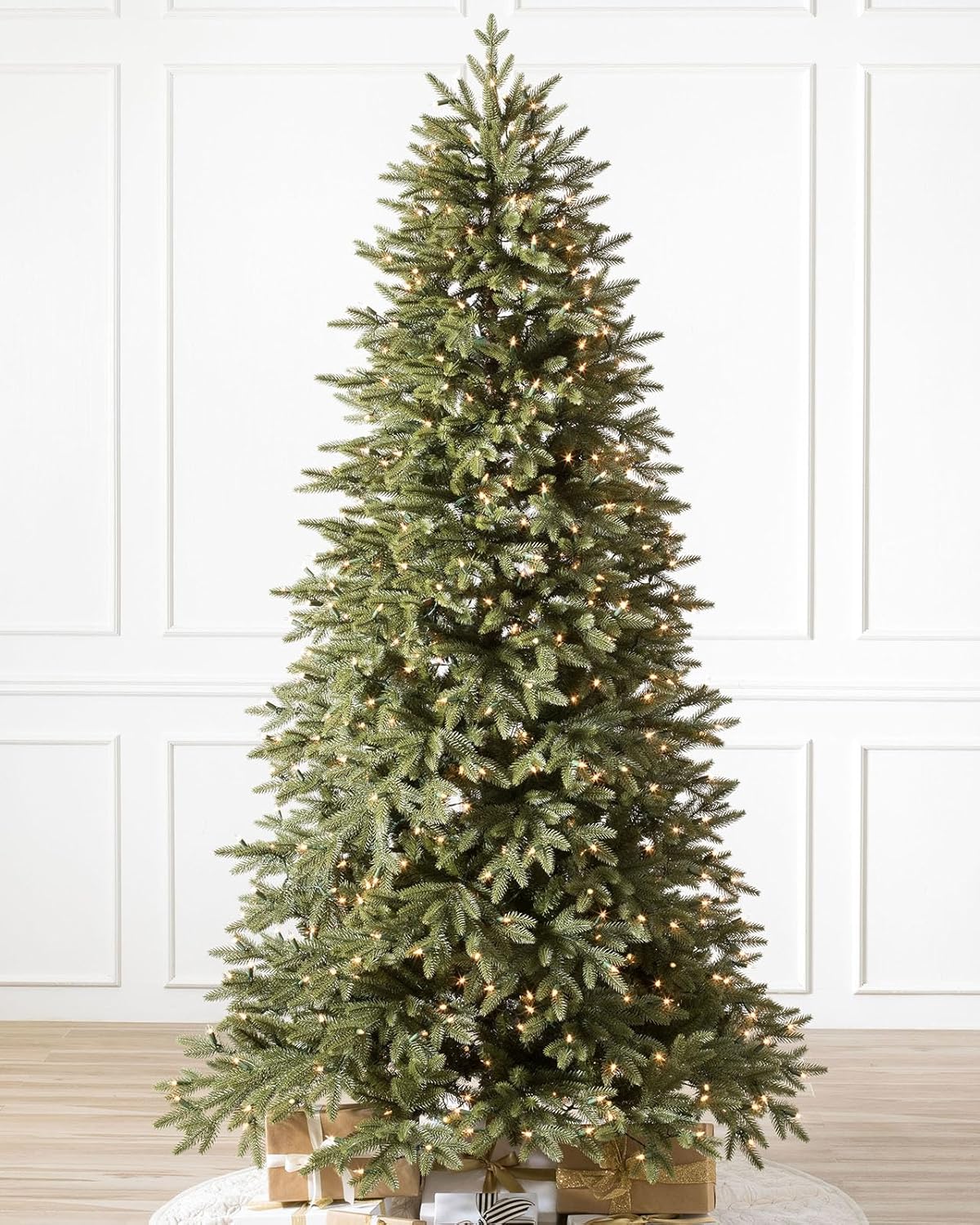 Balsam Hill 9ft Pre-Lit Stratford Spruce - Slim Artificial Christmas Tree with 1,000 Clear LED Lights, True Needle Foliage, Easy Plug Technology & Premium Stand for Small Spaces