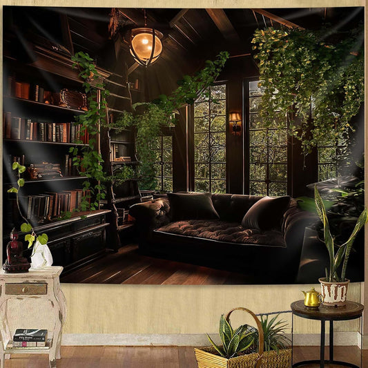 dueeia Medieval Bookshelf Tapestry Wall Hanging Book Library Backdrop Bookcase Dark Academia Vintage Wall Decor for Bedroom Aesthetic Living Room Office (59.1"x39.4")