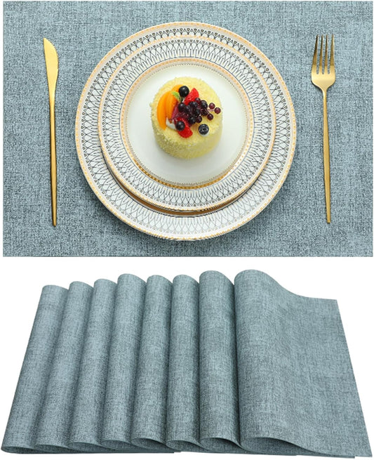 Placemats Set of 8 Washable Heat Resistant Place Mats PVC Woven Dining Table Mat Blue 8pcs