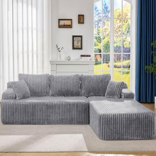 Hobestluk Modular Sectional Sofa Couches 108" L-Shape Couch 3 Seat Modular Sofa Memory Foam Sectional Couches for Living Room, Boneless Couch with Oversized Chaise (Light Grey, Right Facing)
