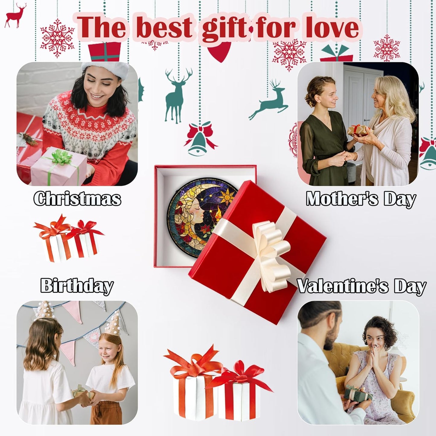 Stained Glass Window Hanging, Moon Goddess Torch Suncatcher Diamond Glass Panel Hangings Dream Sun Catchers Decor for Birthday for Women, Men, Wife, Aunt, and Mom 9.8 in