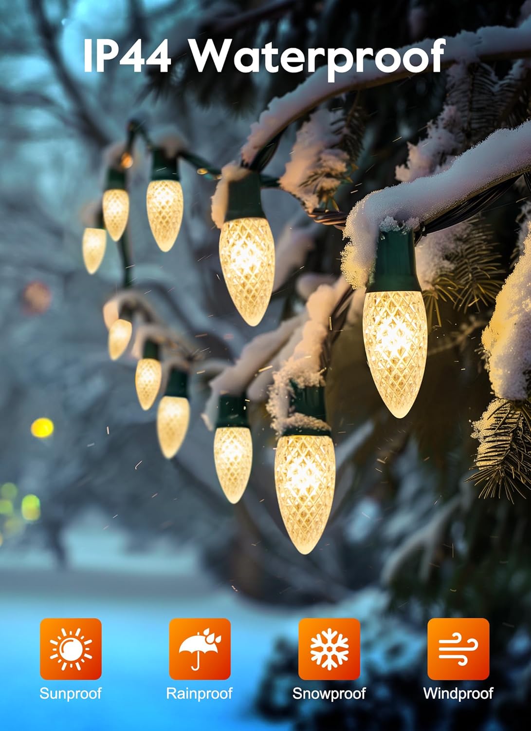 Brightown Outdoor Christmas Lights, 200 Ft C9 LED Commercial String Lights with Warm White Strawberry C9 Bulbs, Waterproof Connectable UL Certified C9 Lights for Indoor Yard Xmas Tree House Decor