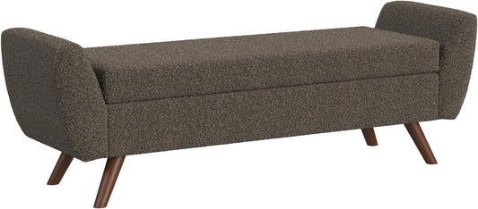 HomePop Modern Storage Bench with Wood Legs Home Décor|Bench with Storage for Living Room & Bedroom - Dark Brown Boucle