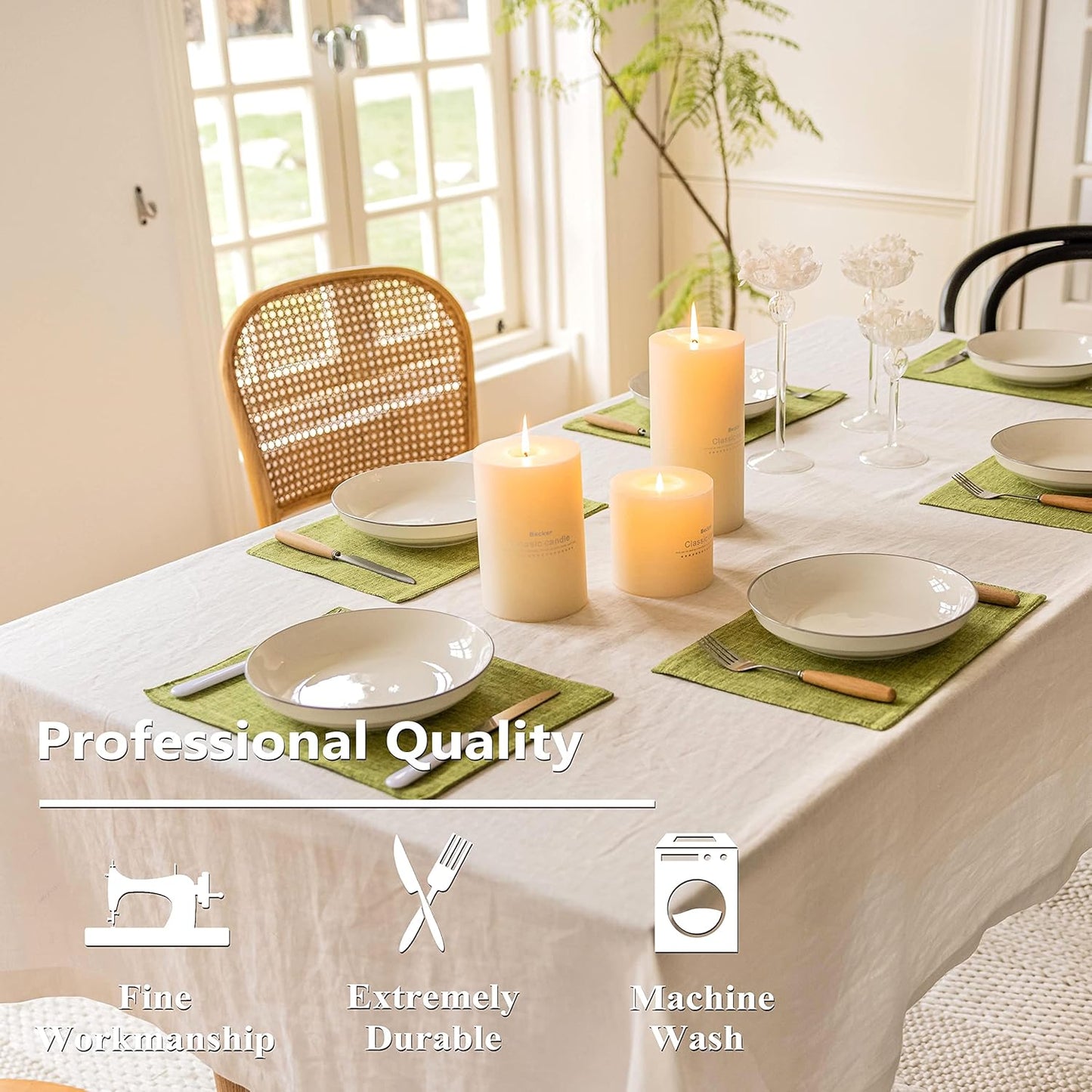 Home Brilliant Green Placemats Set of 4 Washable Place Mats Linen Placemats Heat Resistant Table Mats for Wooden Table Indoor Outdoor Decor, Lime Green