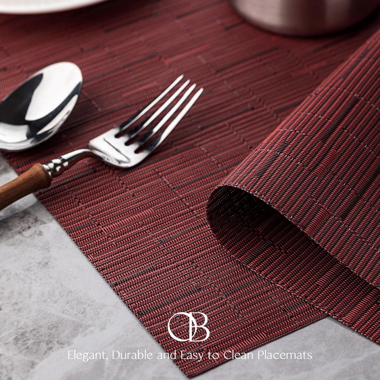 Placemats Set of 4 - Easy Clean Woven Vinyl Placemats for Dining Table, Indoor/Outdoor Place Mats, Washable PVC Table Mats （Burgundy）
