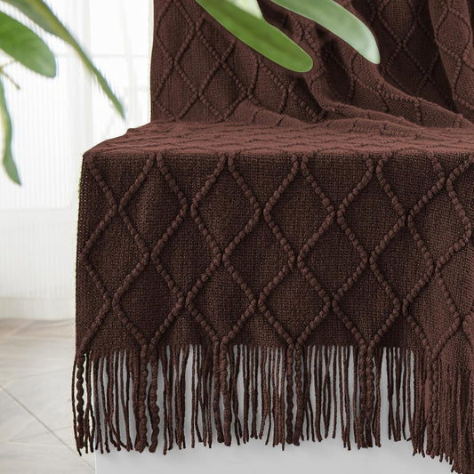 inhand Knitted Throw Blankets for Couch and Bed, Soft Cozy Knit Blanket with Tassel, Diamond Brown Lightweight Decorative Blankets and Throws, Farmhouse Warm Woven Blanket for Men and Women, 50"x60"