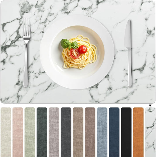 FROMHEART Faux Leather Placemats Set of 6–Waterproof,Heat/Oil Stain-Resistant PU Table Mat–Reversible,Easy to Clean Place Mats for Kitchen,Dining,Indoor/Outdoor,(Marble,11.8" x 17")