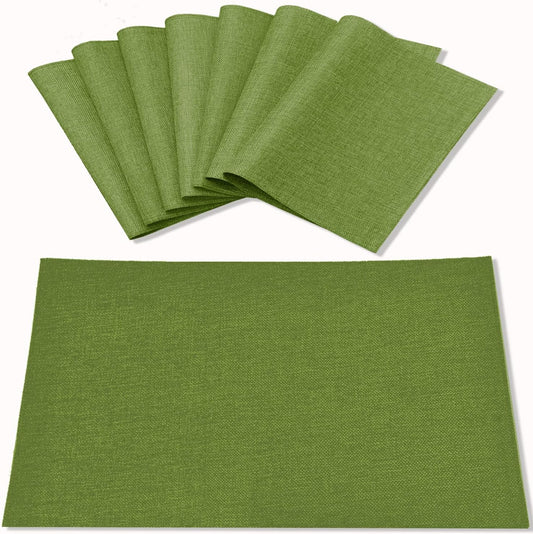 Cloth Placemats Set of 8, Linen Type Fabric Placemats Machine Washable Heat Resistant Placemats Wrinkle Free Thick Polyester Kitchen Place Mats for Dining Table (Green)