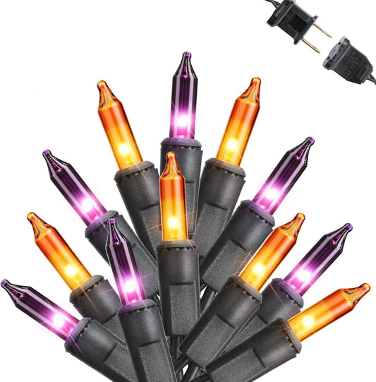 Toodour Orange & Purple Halloween Lights, 12.5ft 50 Count Incandescent Halloween String Lights, UL Certified Connectable Mini Bulbs String Lights for Outdoor, Indoor, Garden, Porch, Party, Home Decor