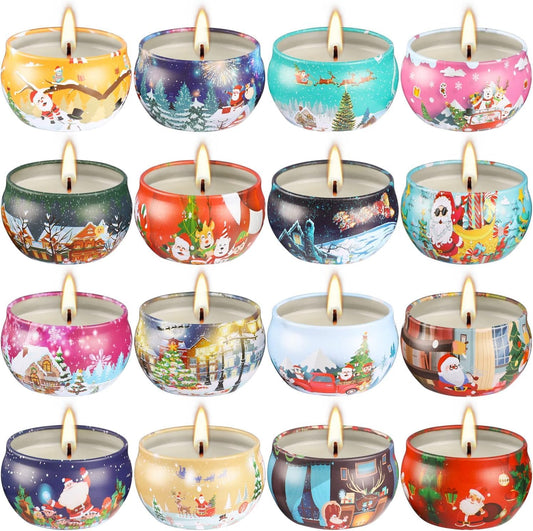 16pcs Christmas Scented Candles Set, 2.5oz Aromatherapy Candles Gift for Women, 16 Fragrances Soy Wax Candle for Christmas Holiday Thanksgiving Mother's Day