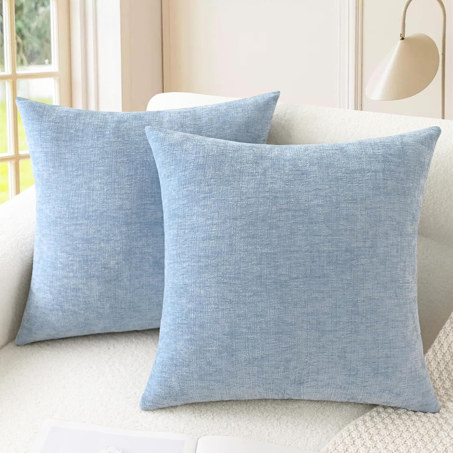 CaliTime Throw Pillow Covers Decorative 16 X 16 Inches Pack of 2 Cozy Chenille Cushion Cases for Couch Sofa Bed Living Room Home Baby Blue