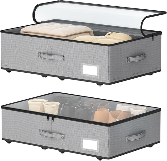 Under Bed Storage with Wheels, No Assemble Required 7.5 inches height Under Bed Storage bins,Large capacity Rolling Under bed Shoe Storage containers，dorm under bed storage drawers