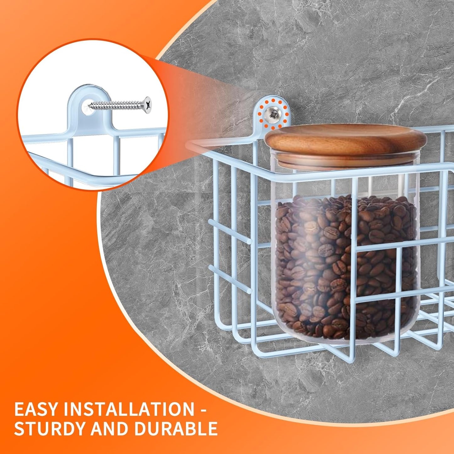 Spice Rack, 4-Pack Seasoning Organizer Wall Mount for Kitchen Storage Organization, Metal Spice Holder Shelf Saving Space for Cabinet, RV, Pantry, Blue