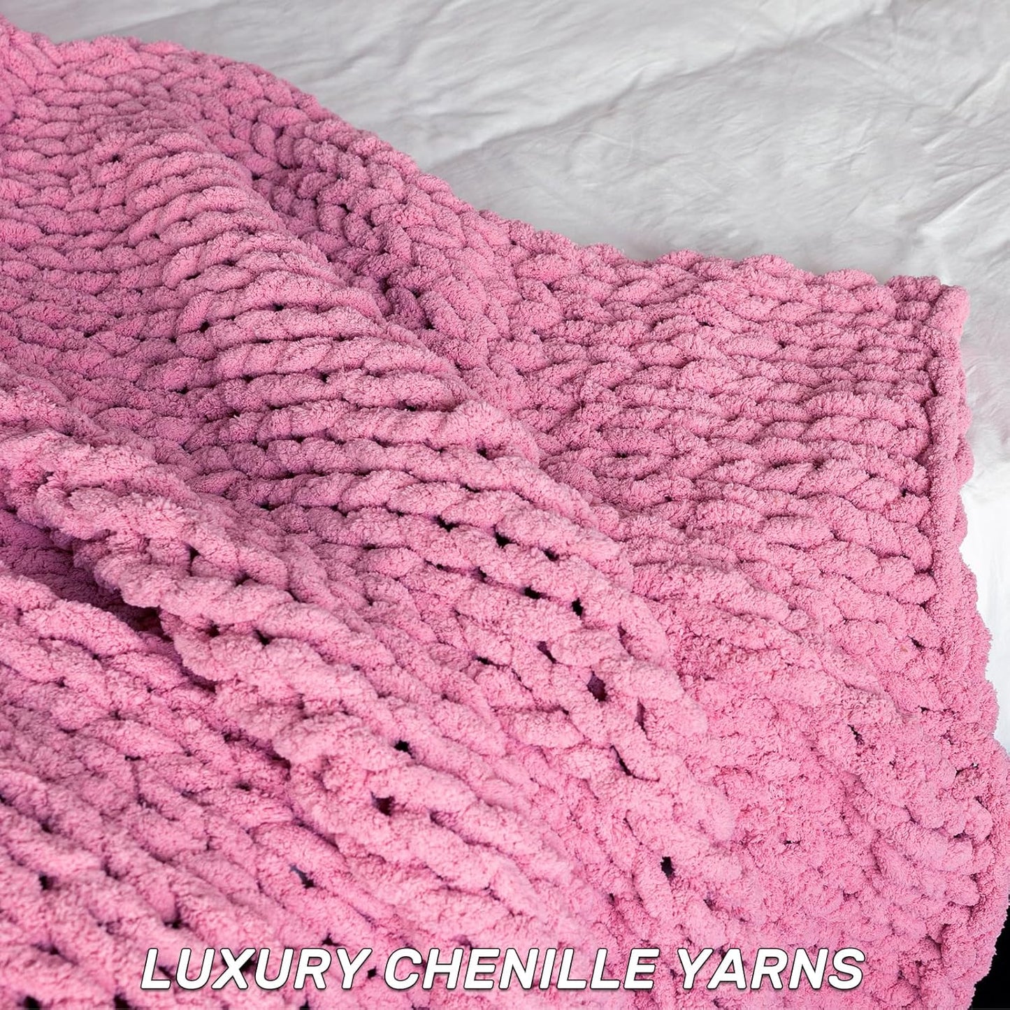 Chunky Knit Blanket - Luxury Soft Cozy 40 * 50 Throw Blanket,100% Woven Blanket Rope Knot Throw Blanket for Couch, Sofa, Home Decor, Gift - Machine Washable（Pink）