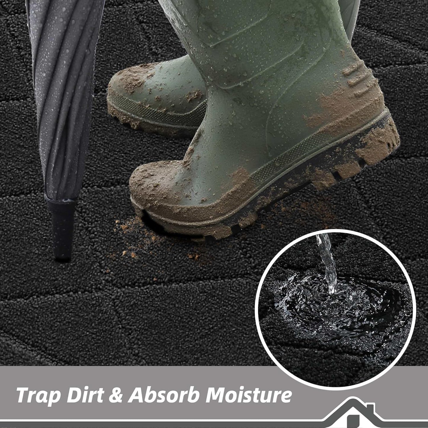 BEQHAUSE Dirt Trapper Door Mat 20" x 32", Doormat Non-Slip Entryway Rugs Washable, Dog Door Mat Stain Resistant and Absorbent Welcome Floor Mat for Front Back Door, Muddy Wet Shoes & Paws, Black