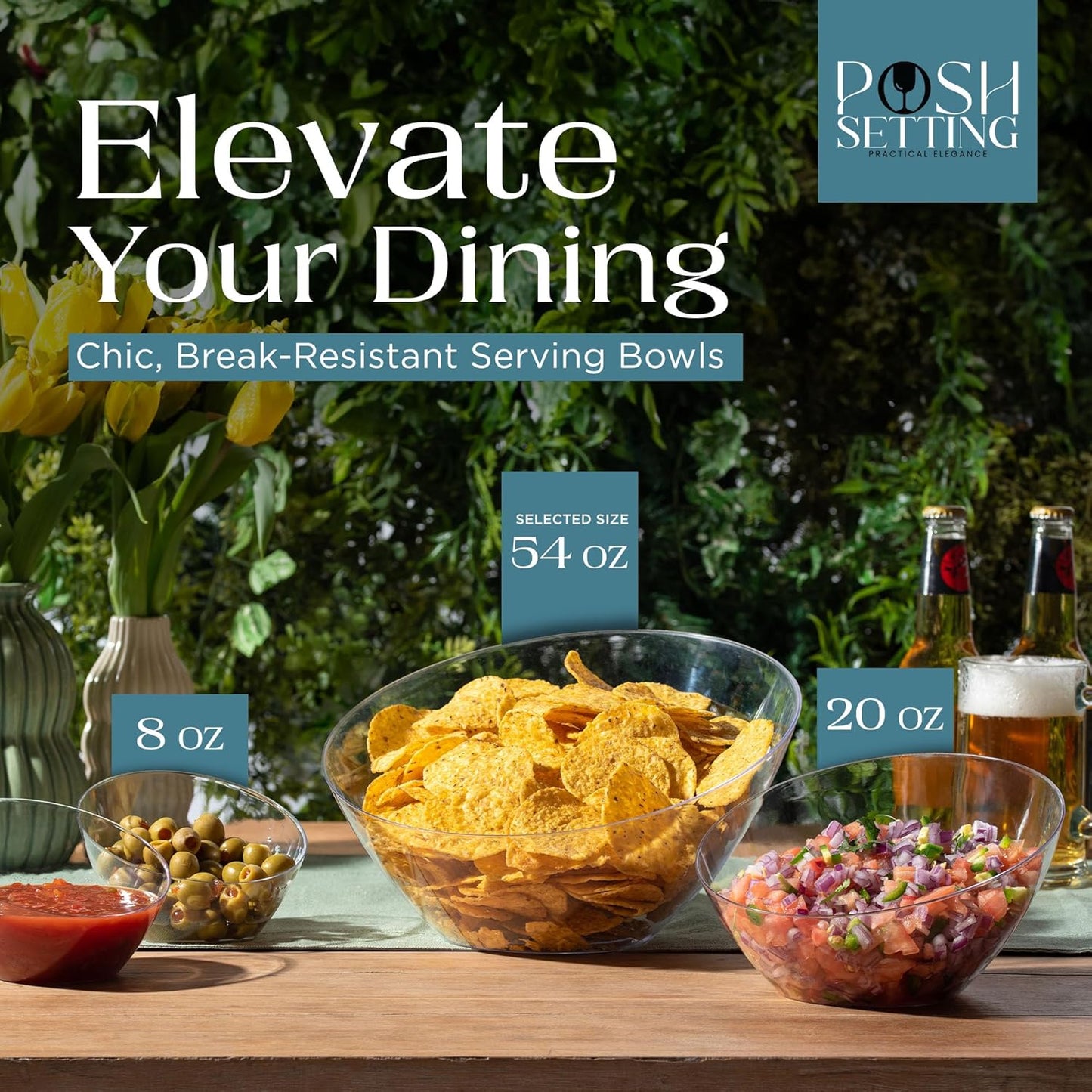 Posh Setting - Clear Plastic Serving Bowls for Party Angled Bowls Disposable Chip Bowls Candy Bowls for Party Table Salad and Fruit Bowls for Party Wedding Serving Bowls-Clear, 54 OZ, 5 Pack