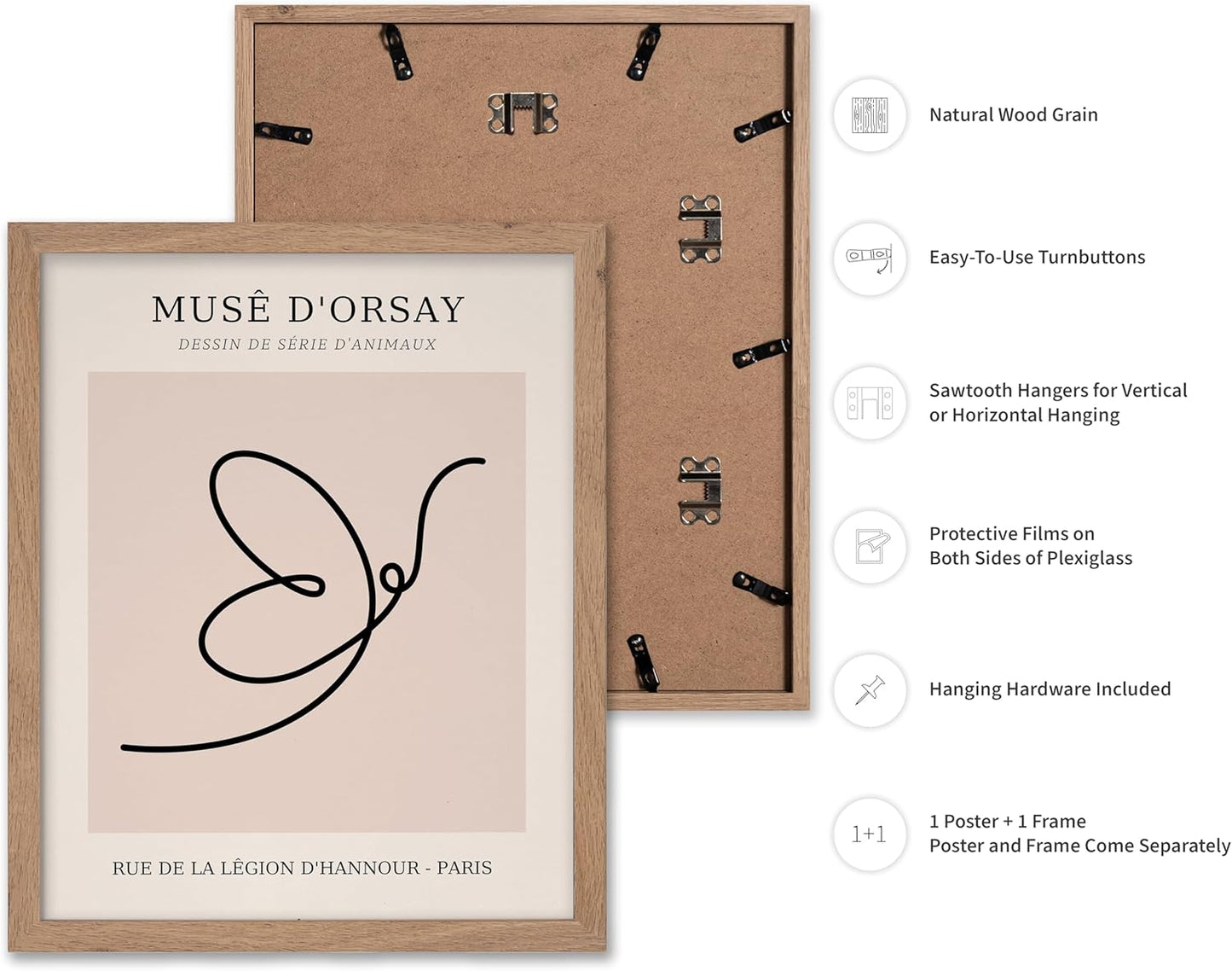 Poster Master Vintage Poster - Retro One Line Butterfly Drawing Print - Butterfly Line Art - Minimal Gift for Him, Her, Animal Lover - Abstract Decor for Home, Office, 16x20 Beige Framed