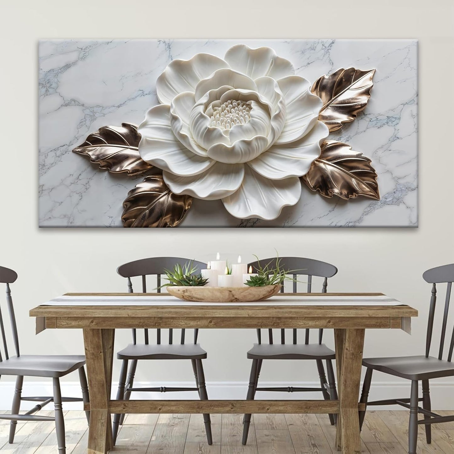 Suconvng Canvas Wall Art Living Room Home Wall Decor Modern White Flower Canvas Art Wall Decor 29 X 58 Inches Large Wall Art Elegant Marble Texture Picture For Bedroom Office Artwork