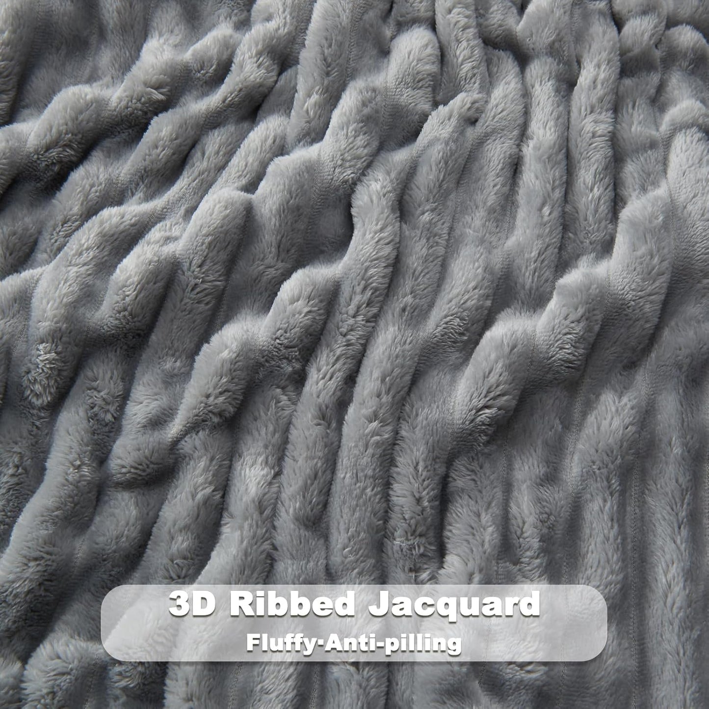 NEWCOSPLAY Super Soft Twin Blanket Light Grey Premium Silky Flannel Fleece 3D Ribbed Jacquard Lightweight Bed Blanket All Season Use (Light Grey Ribbed, Twin(60"x80"))
