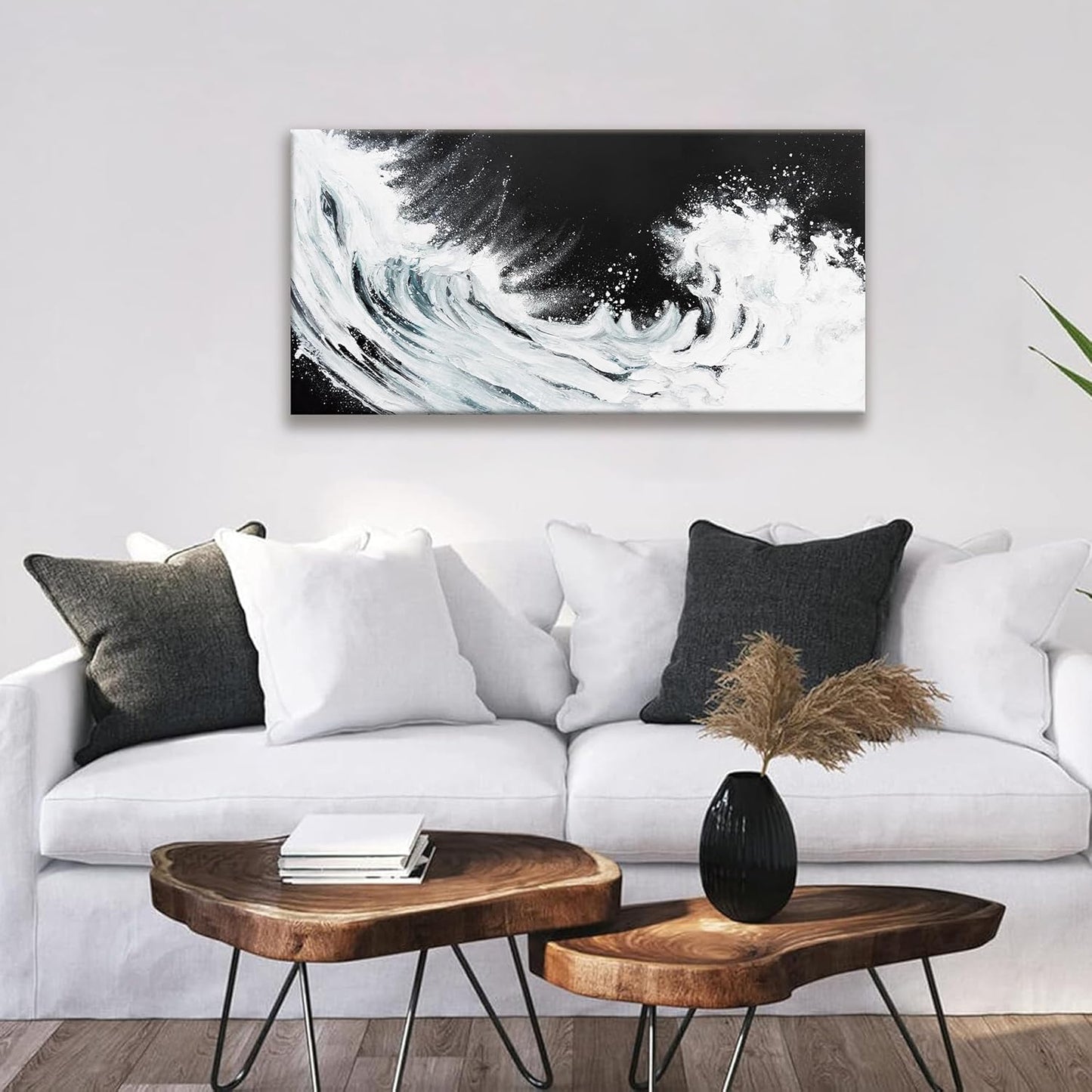 TAIJXAGSG Black And White Abstract Wall Art Painting Canvas Art Wall Decor 20x40 Inch Decorations White Ocean Waves Wall Art Canvas Abstract Art Picture For Bedroom Kitchen Office Home Decor