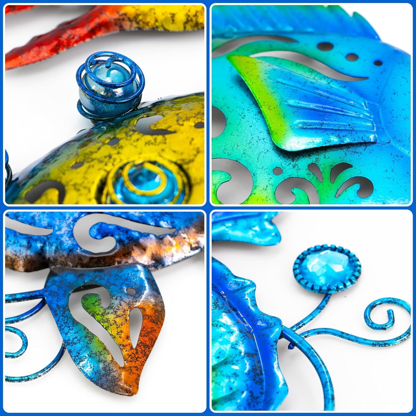 Metal Ocean Beach Theme Wall Decor Art, Set of 4 Sea Turtle Seahorse Crab Tropical Fish Indoor Bathroom Décor, 11 Inch Deep Blue Sea Wall Christmas Decoration, Metal Outdoor Yard Art Decorations