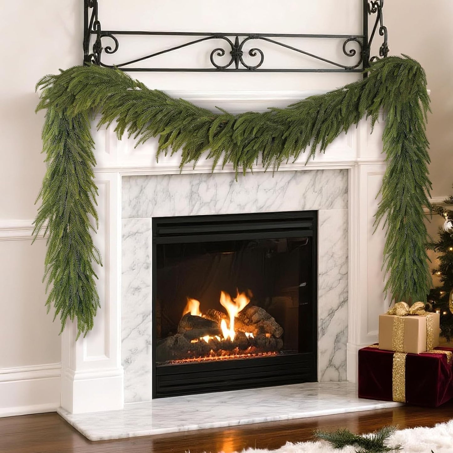 5FT Christmas Norfolk Pine Garland -2PCS, Artificial Pine Needles Garlands Faux Greenery Fake Garland for Holiday Fireplace,Table,Window,Stairs,Mante,Indoor Outdoor Decor