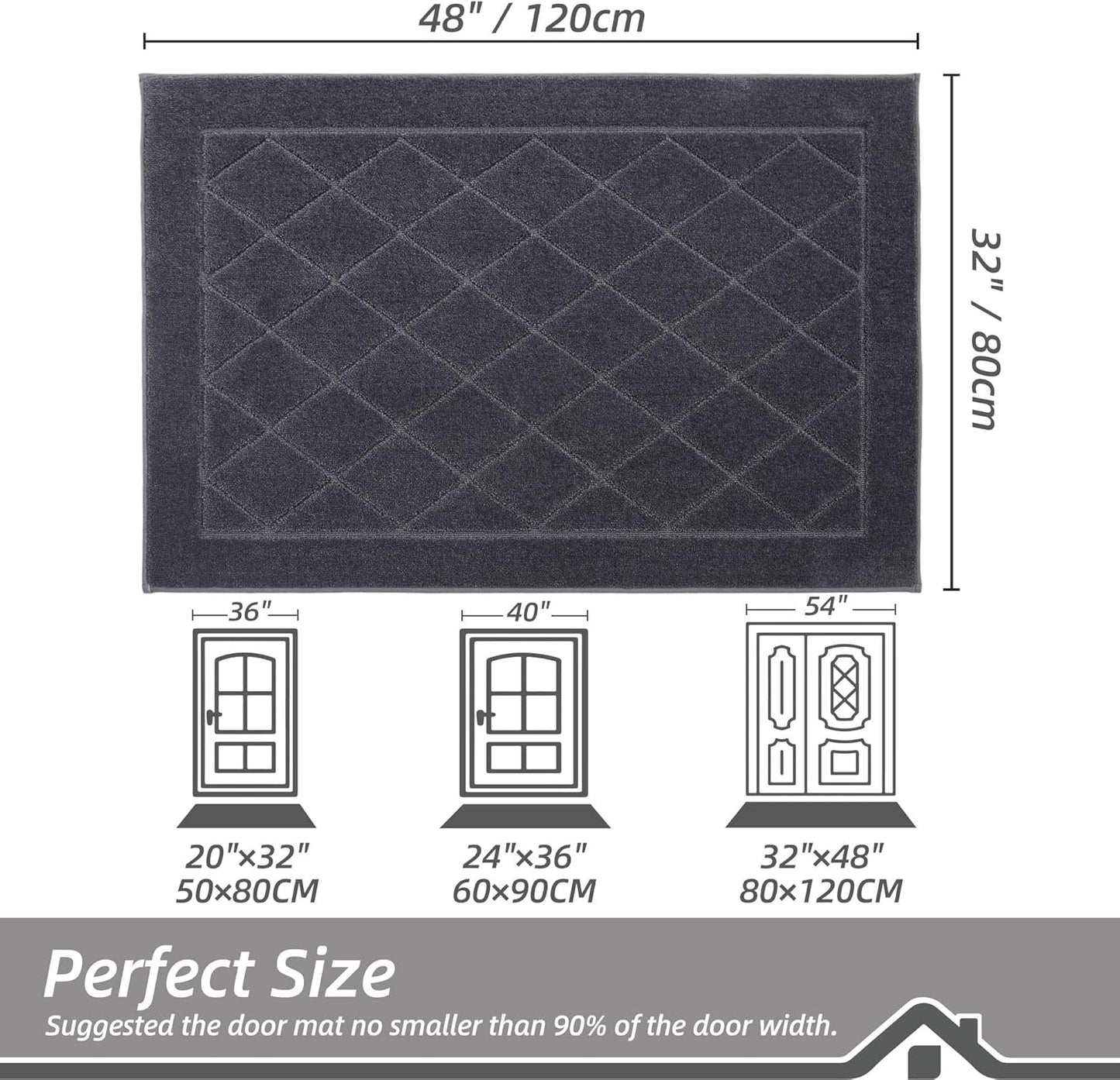 BEQHAUSE Dirt Trapper Door Mat 32" x 48", Doormat Non-Slip Entryway Rugs Washable, Dog Door Mat Stain Resistant and Absorbent Welcome Floor Mat for Front Back Door, Muddy Wet Shoes & Paws, Dark Grey