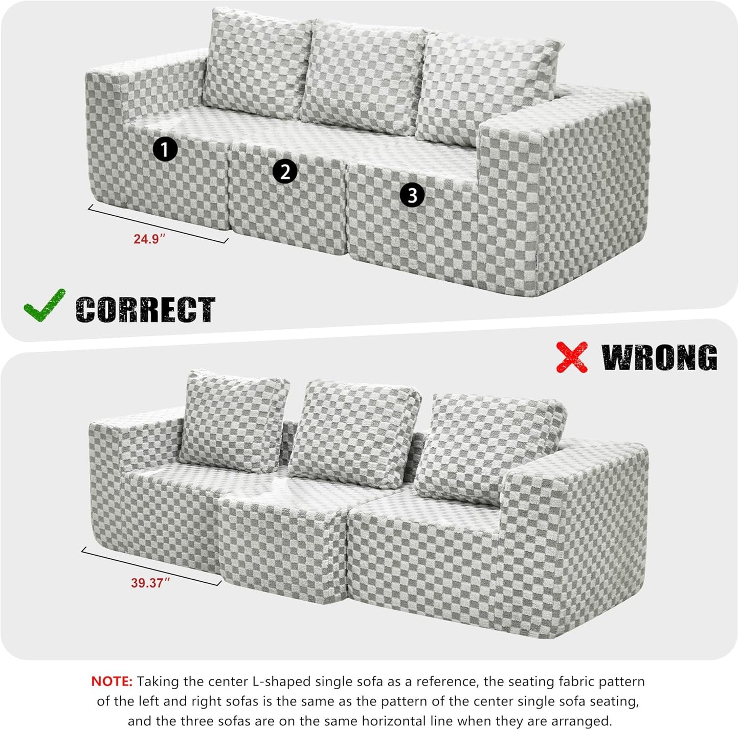 Modular Sectional Sofa 3-Seater Modular Couch with Deep Seat Memory Foam Cloud Chair with Pillows Oversized Sectional Sofa for Living Room Bedroom (Plush GREYOLIVE, 3-Seater)