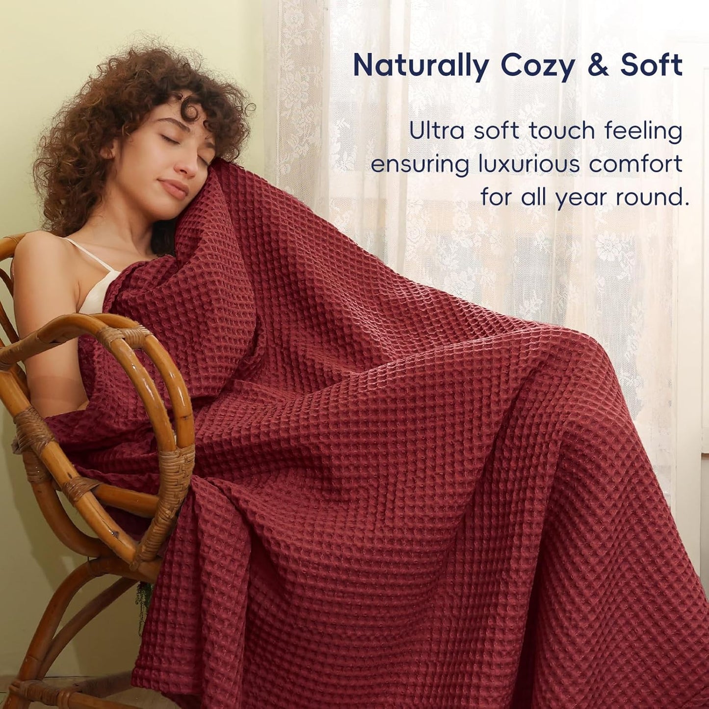 PHF Ultra Soft Waffle Weave Blanket King Size 104"x 90"- Washed Lightweight Breathable Cozy Woven Blanket for Bed - Aesthetic Decor for Couch Bedding Sofa Home Car - Wine