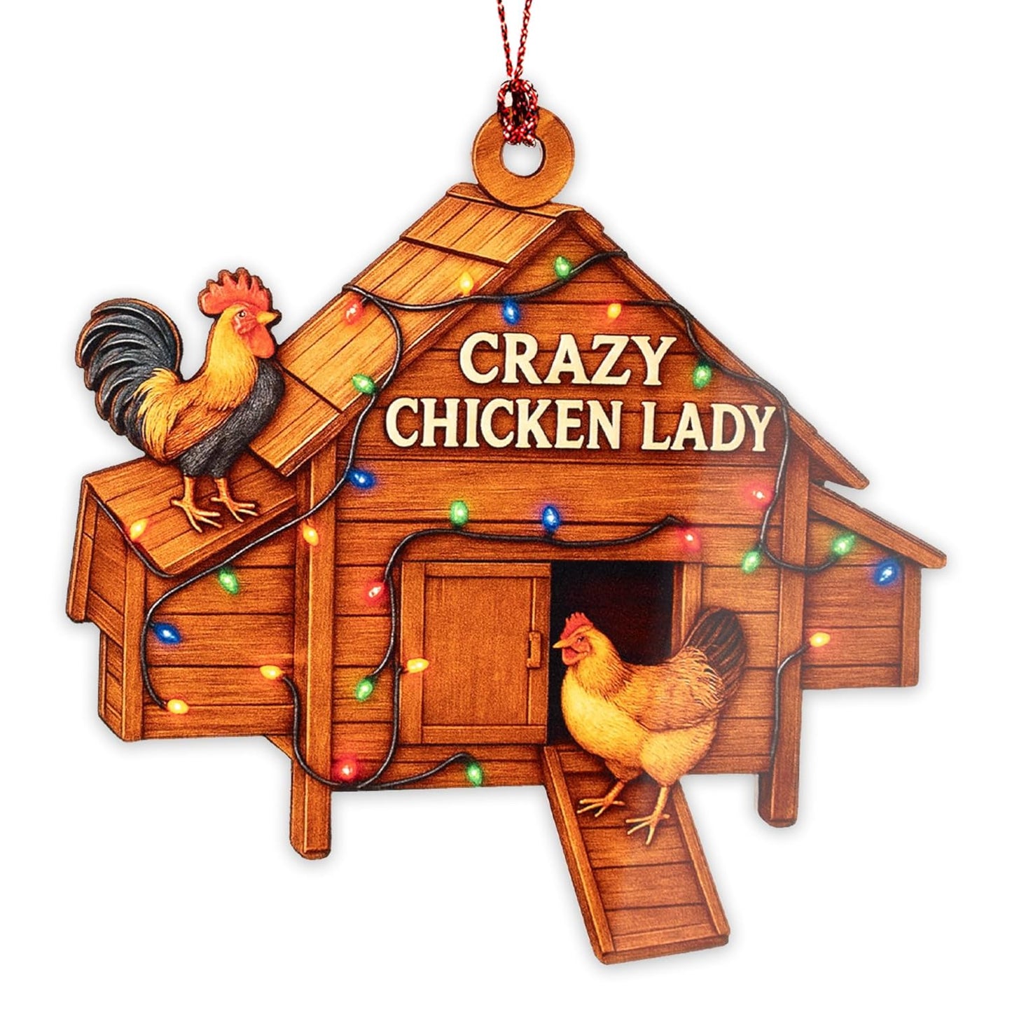 Crazy Chicken Lady Ornament – Chicken Lover Gifts | Farmhouse Christmas Ornament + Backyard Chicken Decor – Hen and Rooster Ornament – Funny Poultry Suncatcher Window Hanging – Car Hanging