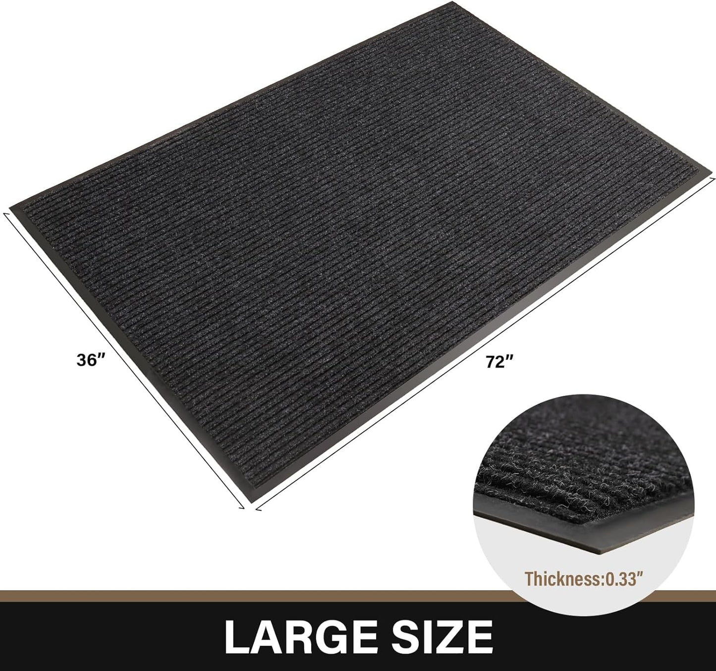 Large Front Door Mat, 72" x 36" Durable Front Doormat, Heavy Duty Large Welcome Door Matt for Home Entrance, No Slip Rubber Low Profile Door Mats for High Traffic Area