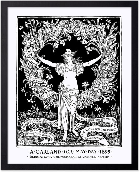 Poster Master Vintage Walter Crane Poster - Retro A Garland for May Day Print - Socialist Art - Gift for Him, Her, Men, Women - Wall Decor for Home, Office, Living Room, 11x14 Black Framed