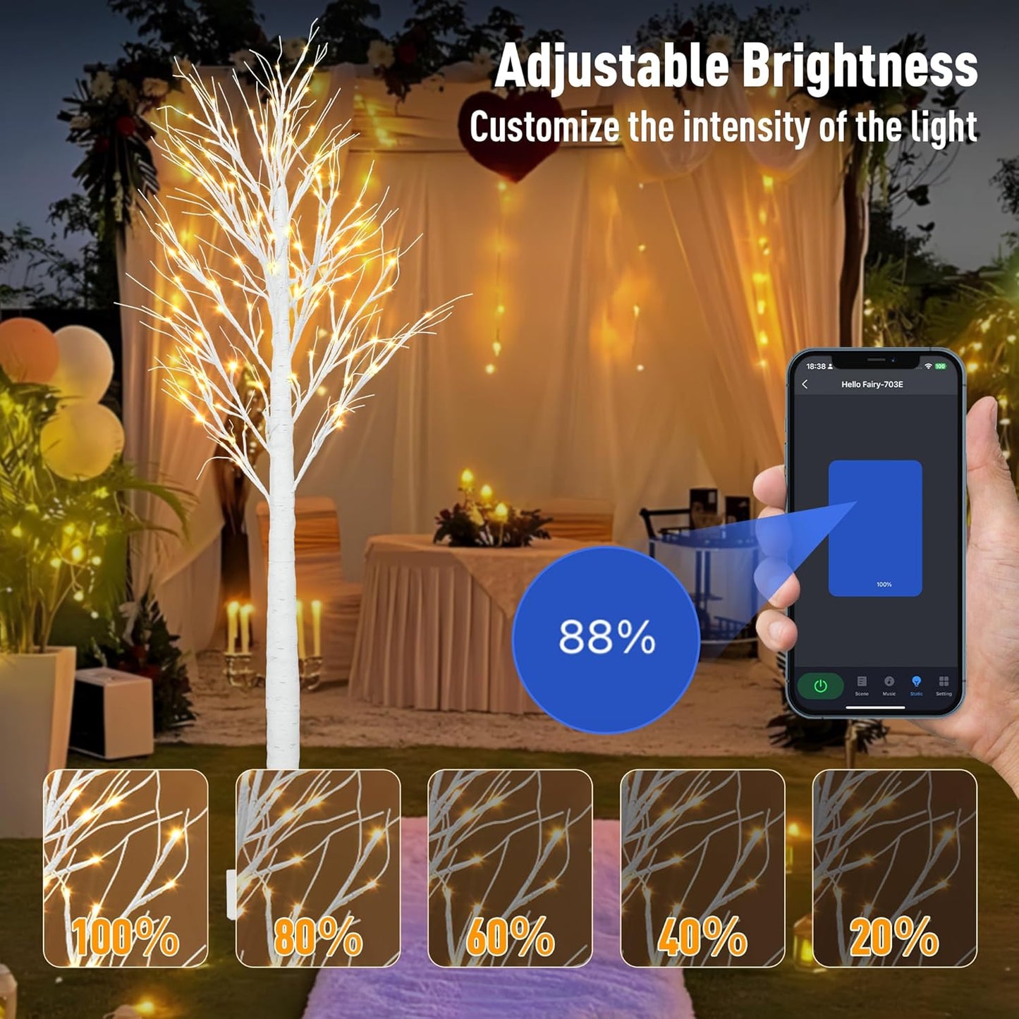 Smart Lighted Birch Twig Tree with Fairy Lights, APP Conrol, 6FT 120 Warm White LEDs, 18 Modes, Dimmable, Schedule, Music Sync Waterproof for Indoor Outdoor Home Christmas Holiday Decorations