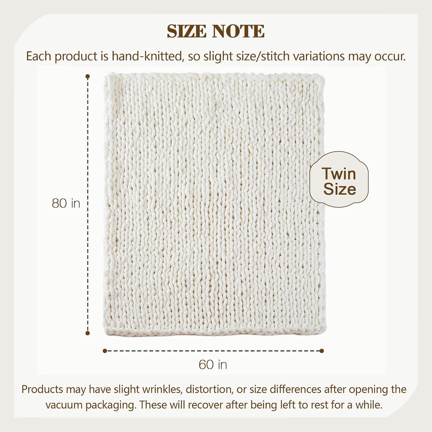 Carriediosa Chunky Knit Throw Blanket 60" X 80" Twin, 100% Hand Made Large Chenille Loop Yarn Soft Fluffy Throws for Couch Sofa Bed, Big Crochet Cozy Heavy Thick Cable Woven Blankets, Cream White