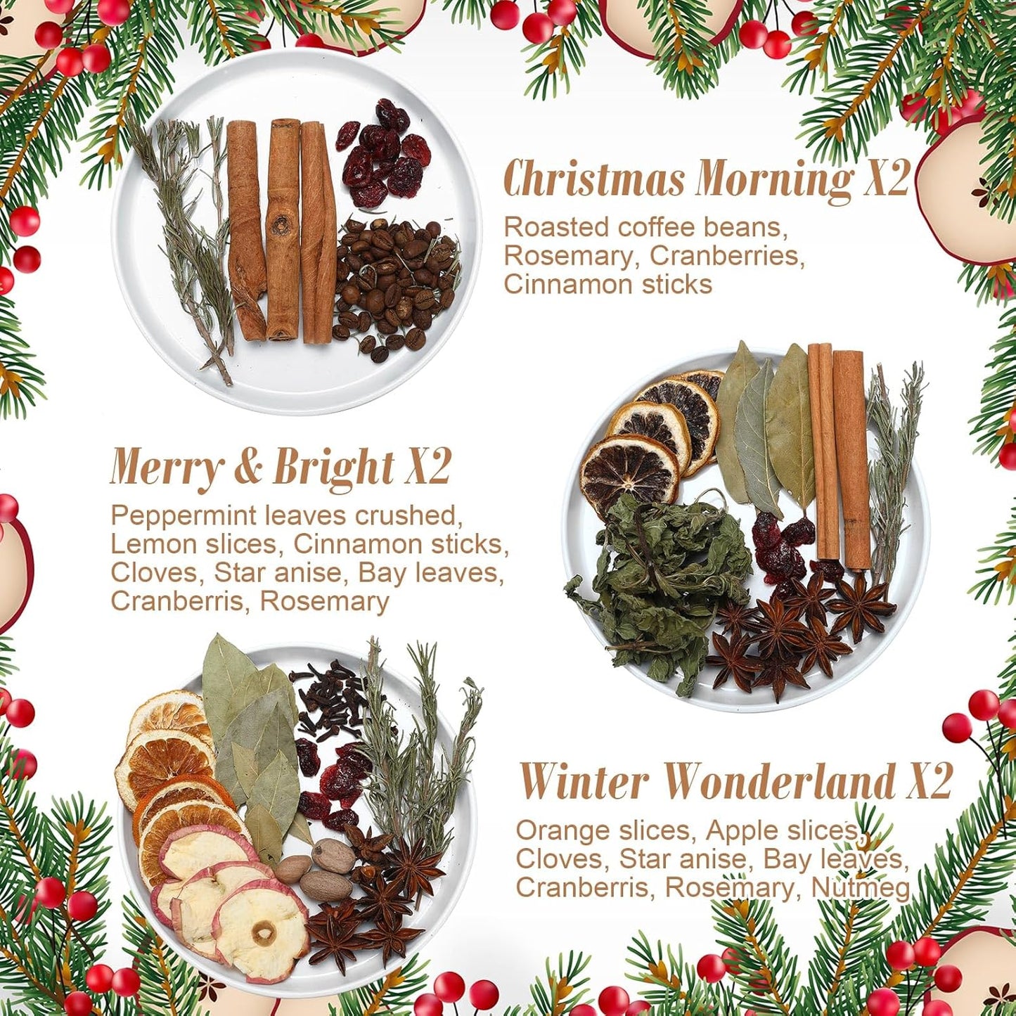 6 Pack Christmas Potpourri Simmer Pot Kit, Holiday Stovetop Potpourri, Botanical Air Freshener Sachets, Festive Bowl Filler Decor for Home Fragrance, Housewarming & Hostess Gifts