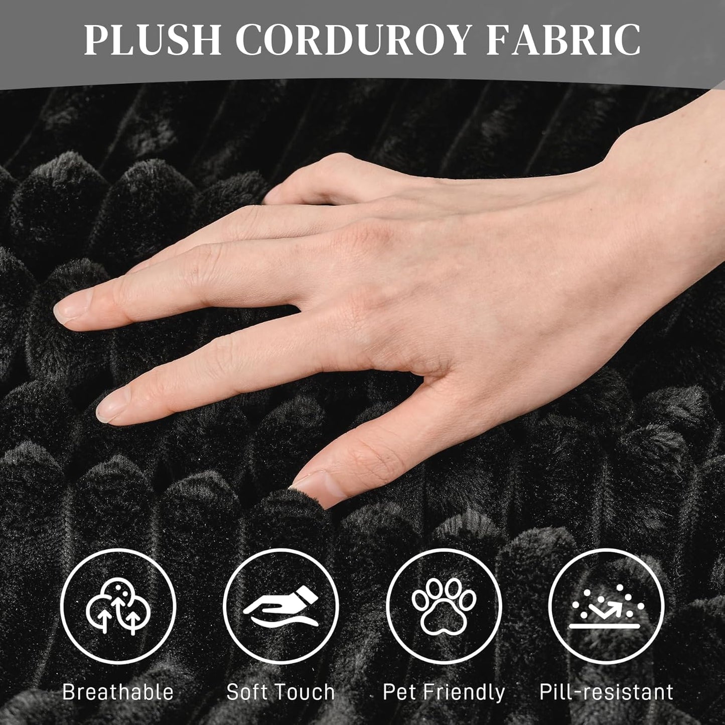 Modular Sectional Sofa Cloud Sectional Couch, 135" Comfy Fluffy U Shaped Black Couches for Living Room, Deep Seat Memory Foam Plush Corduroy Boneless Couch Sectionals with Left Facing Chaise Sofa