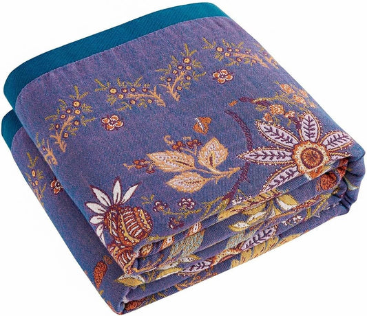 Boho Blanket, 100% Cotton Farmhouse Decorative Throw Blanket, 50"x60" Reversible Bohemian Throw Blanket, Purple All Season Muslin Breathable Woven Blankets Quilt