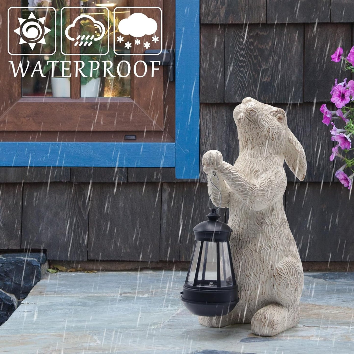 Garden Statues Rabbit with Solar Lights-Bunny Figurine Halloween Decorations Outdoor Rabbit Decor for Lawn,Balcony-Yard Art Garden&Patio Decor,Unique Housewarming&Birthday Gifts for Women Mom