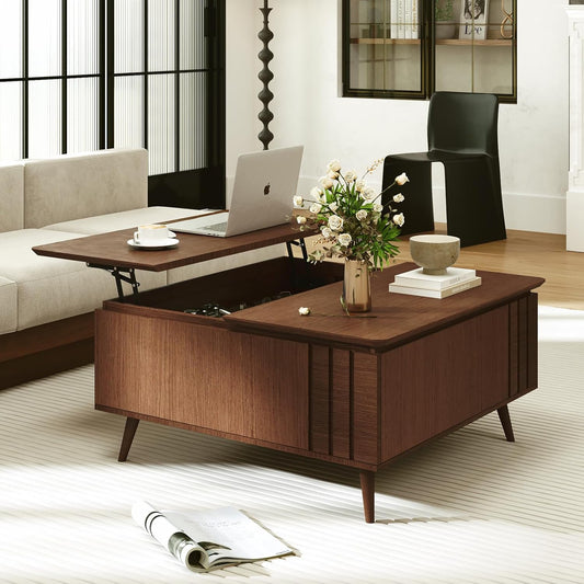 36.2" Lift Top Coffee Table with Storage, Large Square Coffee Tables with Hidden Compartment, Mid Century Modern Center Table for Home Office,Living Room,Dark Walnut
