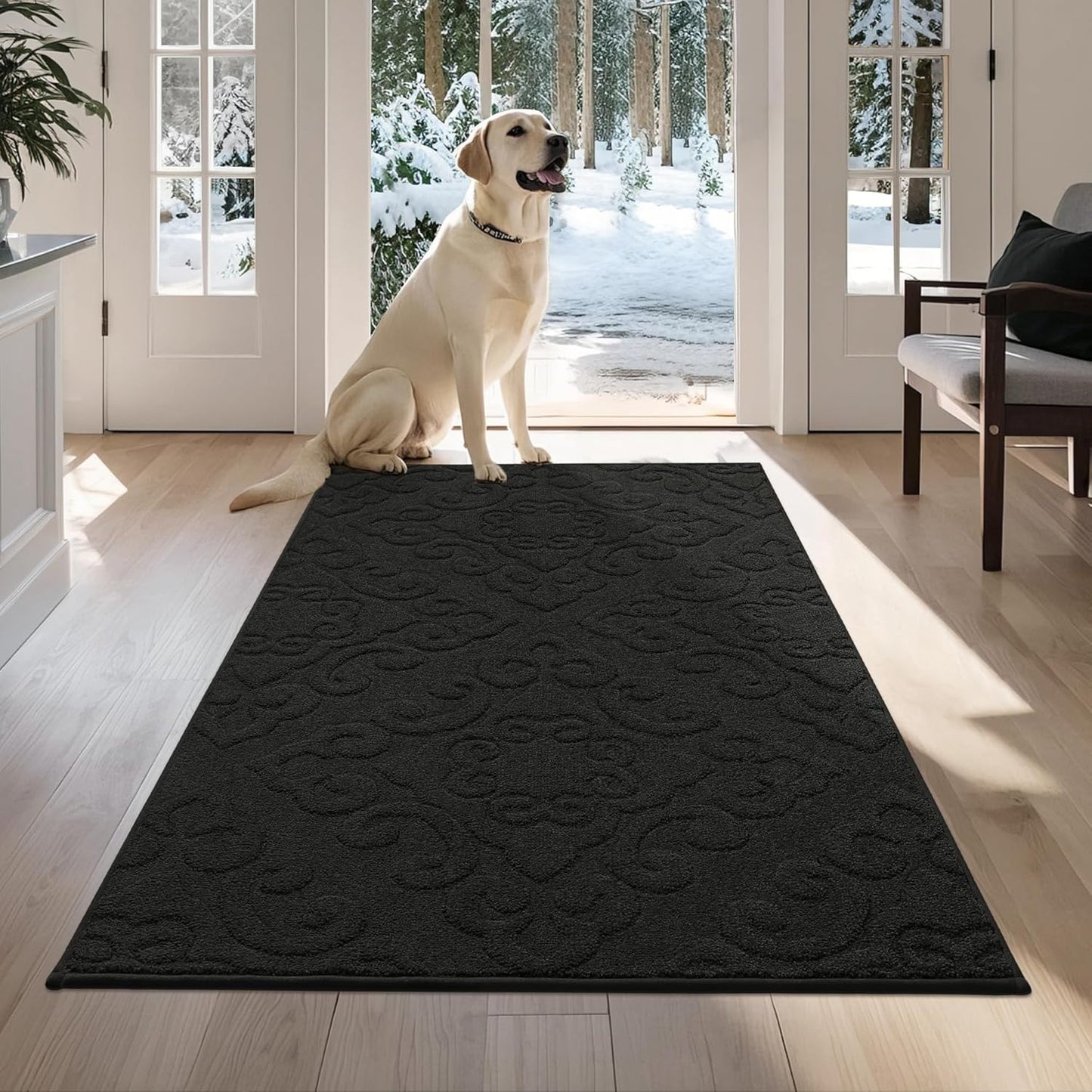 COSY HOMEER-Door-Mat-Non-Slip-Entryway-Rug 36”x60” Absorbent Welcome Mats Washable Dirt Trapper Door Mat Entrance Floor Mats for Front Back Doormats and Wet Shoes,Black
