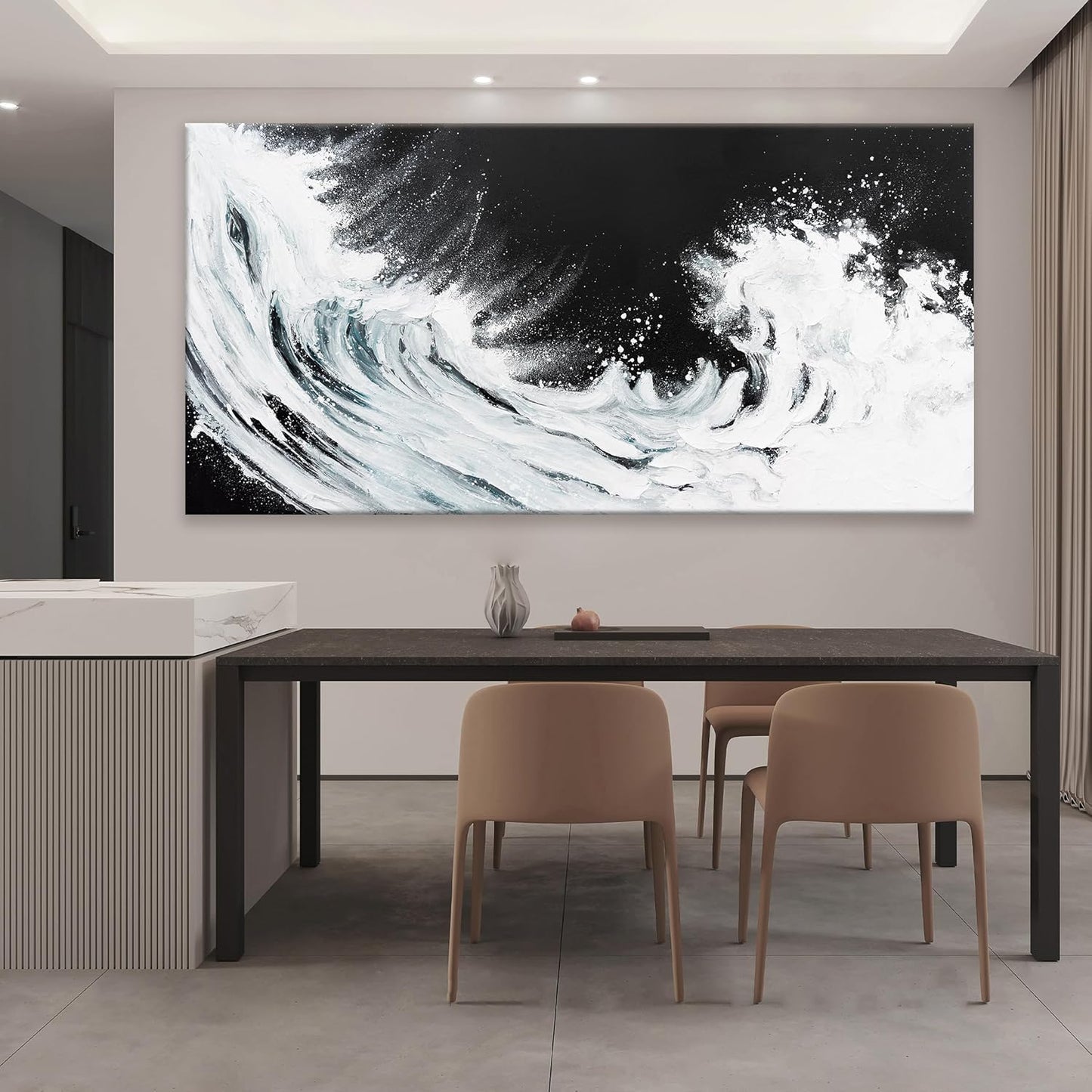 TAIJXAGSG Abstract Wall Art Canvas Art Wall Decor For Living Room Decorations Large Black And White Abstract Wall Decor White Ocean Waves Wall Art For Home Bedroom Kitchen Office Artwork 29x58 Inch