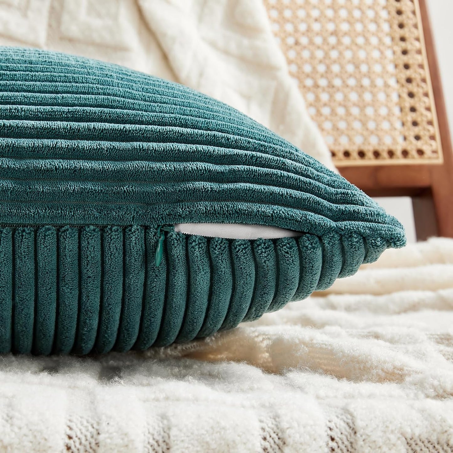 Fancy Homi 2 Packs Teal Decorative Throw Pillow Covers 16x16 Inch for Living Room Couch Bed Sofa, Rustic Farmhouse Boho Home Decor, Soft Corss Patchwork Corduroy Textured Square Cushion Case 40x40 cm