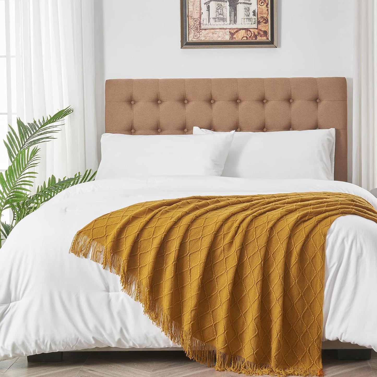 inhand Knitted Fall Throw Blanket for Couch and Bed, Knit Fall Decor Halloween Blanket with Tassel, Brown Lightweight Decorative Farmhouse Warm Woven Blankets and Throws for Women, 50"x60"