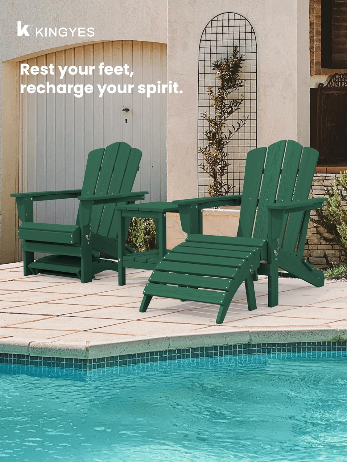 KINGYES Folding Adirondack Ottomans Set of 2 for Adirondack Chair, Green