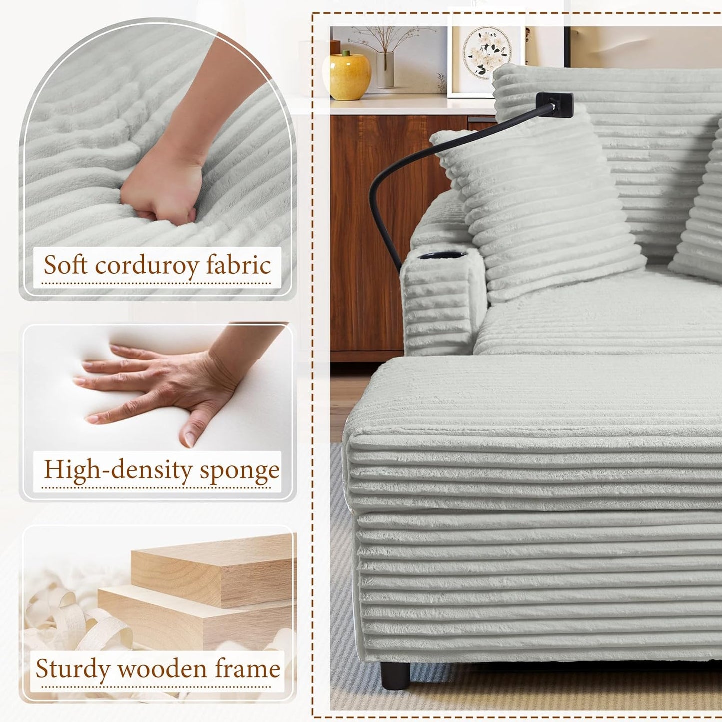 Accent Chair with Storage Ottoman Upholstered Living Room Chairs for Reading Chair with Chaise Lounge Chairs Indoor, Comfortable Armchair for Bedroom