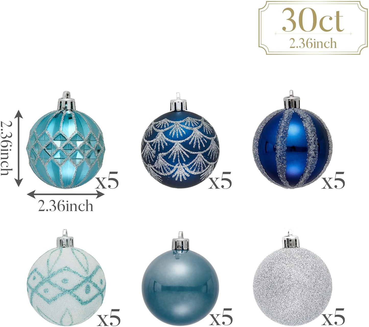 Valery Madelyn Christmas Ornaments Set, 30ct 2.36 Inches Navy Blue and Silver Shatterproof Christmas Tree Decorations Ball Ornaments Bulk, Elegant Hanging Ornaments for Xmas Holiday Party Decor