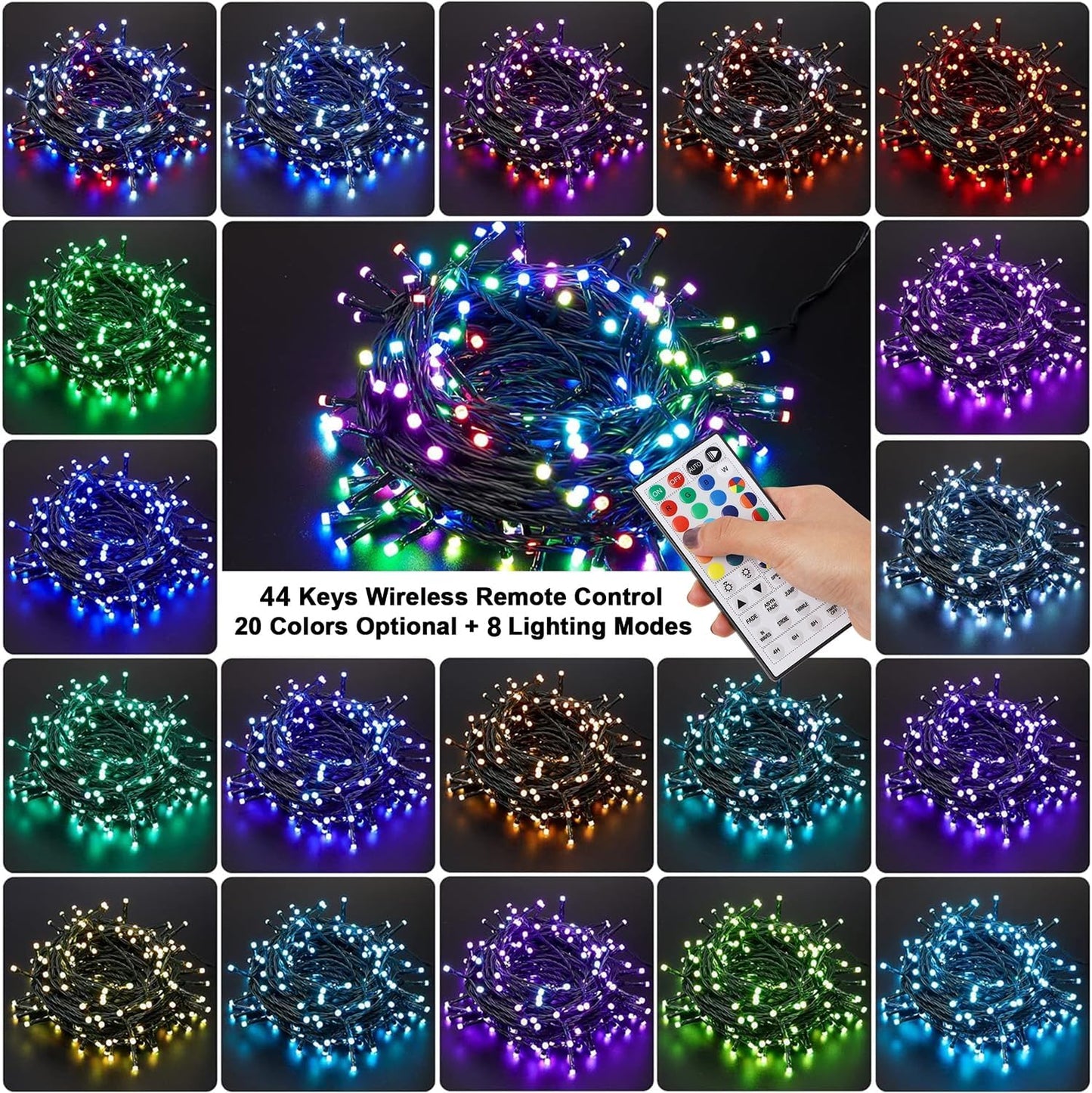 HOME LIGHTING 66ft Christmas Decorative Mini Lights, 200 LED RGB Changing 8 Functional Green Wire Fairy Halloween Lights with Remote Timer, Plug in Indoor Outdoor Xmas Wedding Party Decor