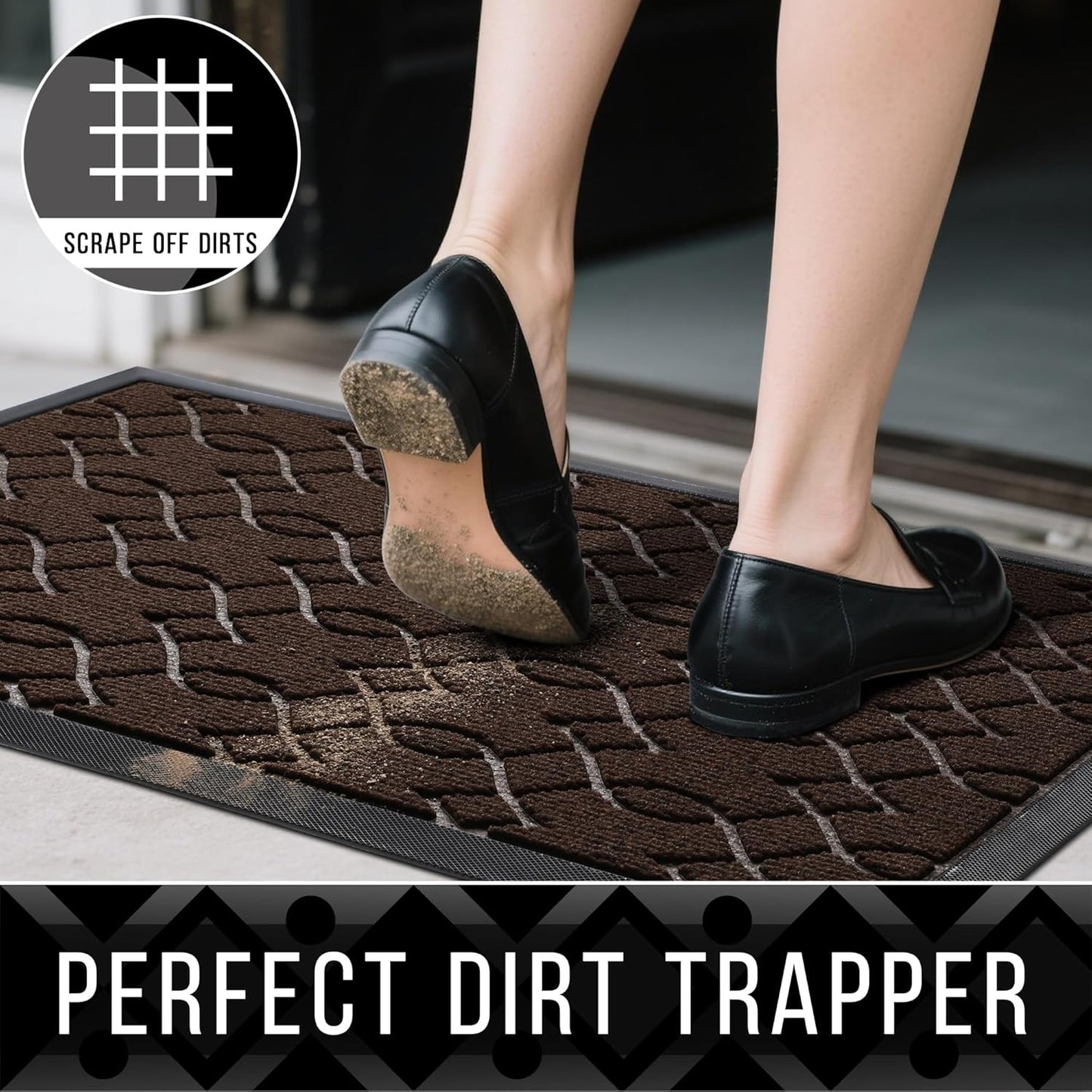 Yimobra Front Door Mat Outdoor Indoor 29.5x17, All-Season, All-Weather, Heavy Duty Welcome Door Mats Outside Entrance, Non Slip Porch Patio Entrance Mat, Coffee