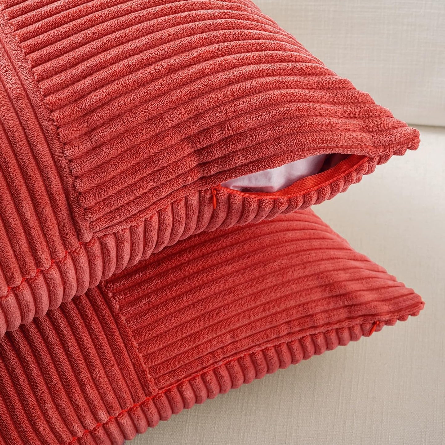 Fancy Homi 2 Packs Red Lumbar Decorative Throw Pillow Covers 12x20 Inch for Living Room Couch Bed Sofa, Holiday Christmas Home Decor Gift, Soft Striped Corduroy Rectangle Accent Cushion Case 30x50 cm